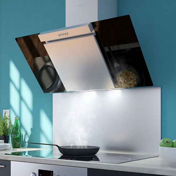 Hotte cuisine murale Silverline KIM inox et verre noir 90 cm