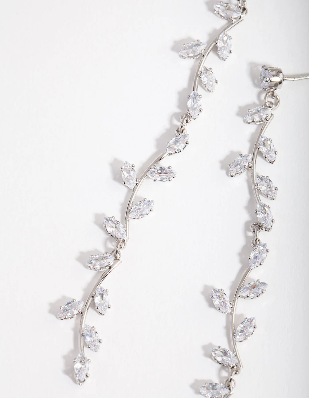 Silver Cubic Zirconia Bendy Vine Drop Earrings