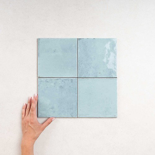 Carrelage Effet Zellige Bleu Ciel AGADIR - Agua 14,7x14,7 - Les Carreaux de Jean