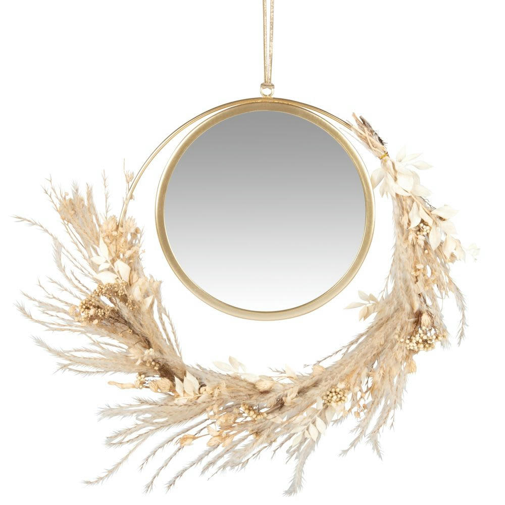 AMAYA - Déco murale couronne végétale et miroir 40x36