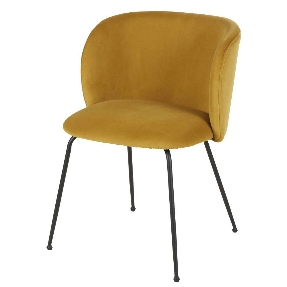 Kate - Chaise en velours ocre et métal noir