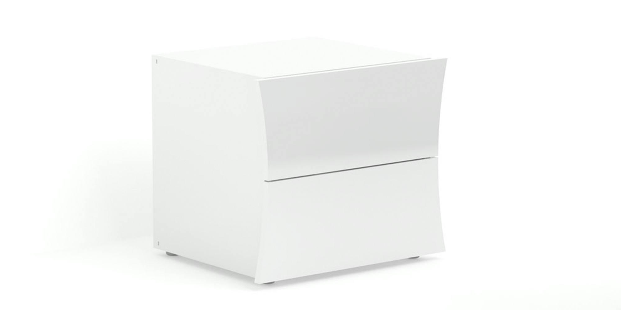 PIETRO - Table de chevet avec 2 tiroirs en effet bois blanc brillant