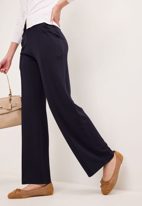 Womens Plain Navy Wide Leg Smart Trousers