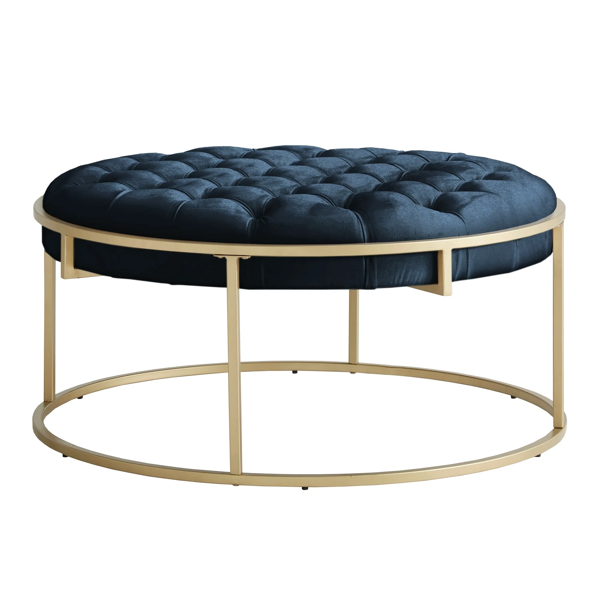 Perdita Gold Finish Velvet Round Tufted Ottoman by iNSPIRE Q Bold