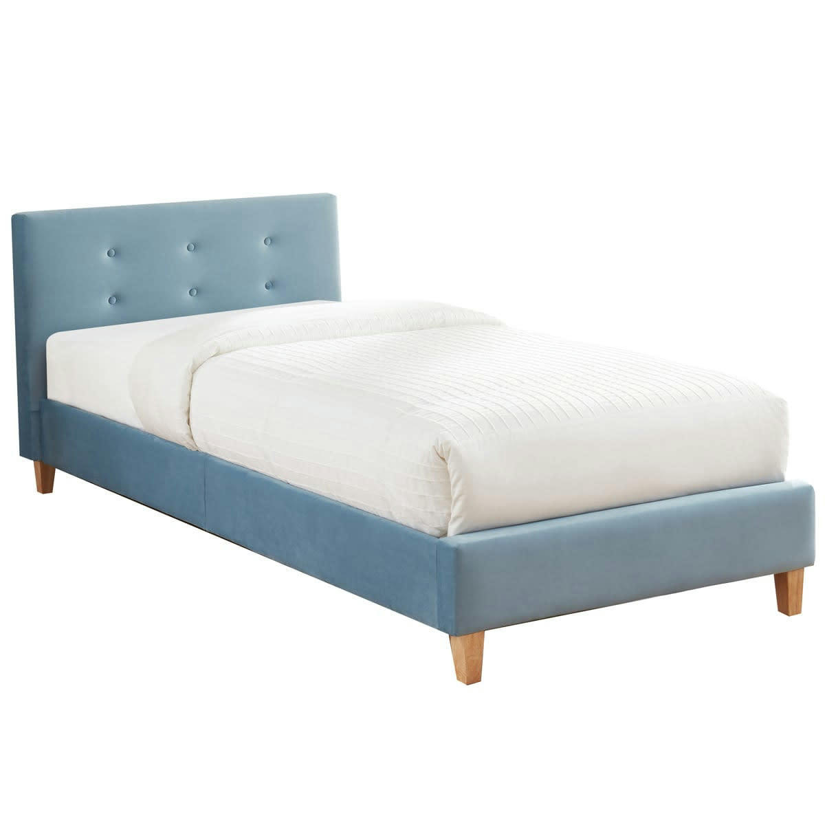 MILO JUNIOR - Lit enfant en velours bleu vintage 90x190 avec sommier + tête de lit