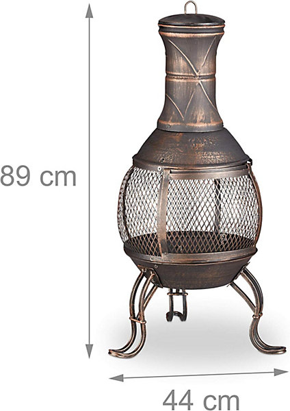 Brasero Mexicain avec Gril en Bois Jardin Terrasse H 89 cm Bronze Antique