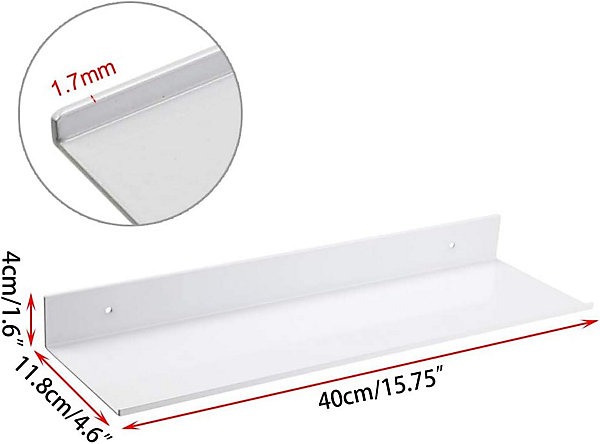 Lot de 2 étagères murales blanches rectangulaires flottantes de 40 cm, laquées blanches