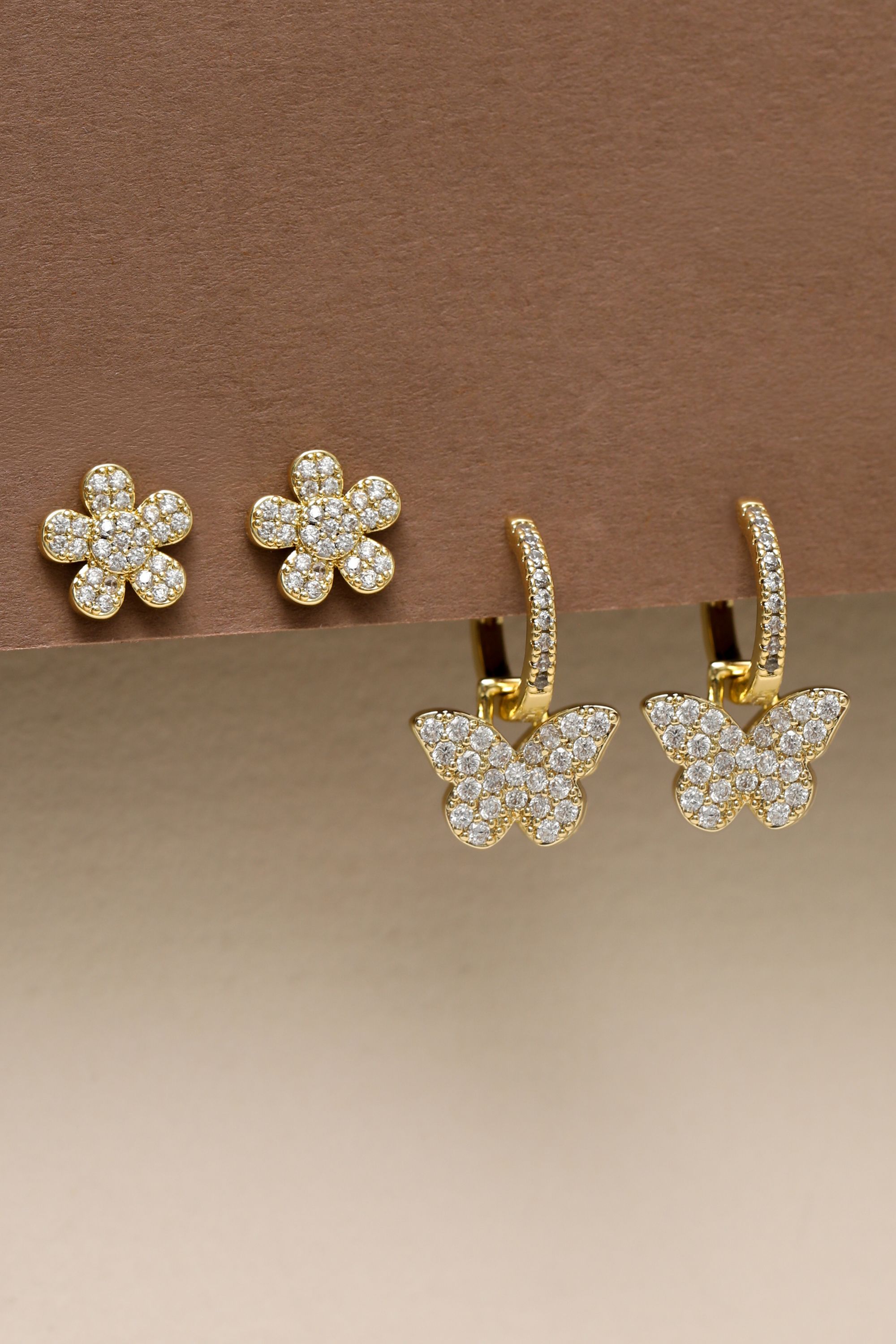 Jon Richard Gold Plated Butterfly and Flower Earrings - Pack of 2