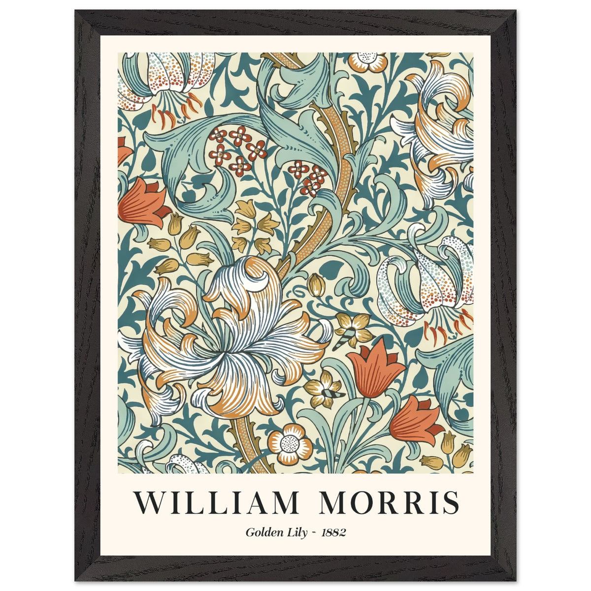 Artfulprints Poster met Lijst William Morris - Golden lilly II 1882  - 30x40 cm - Groen
