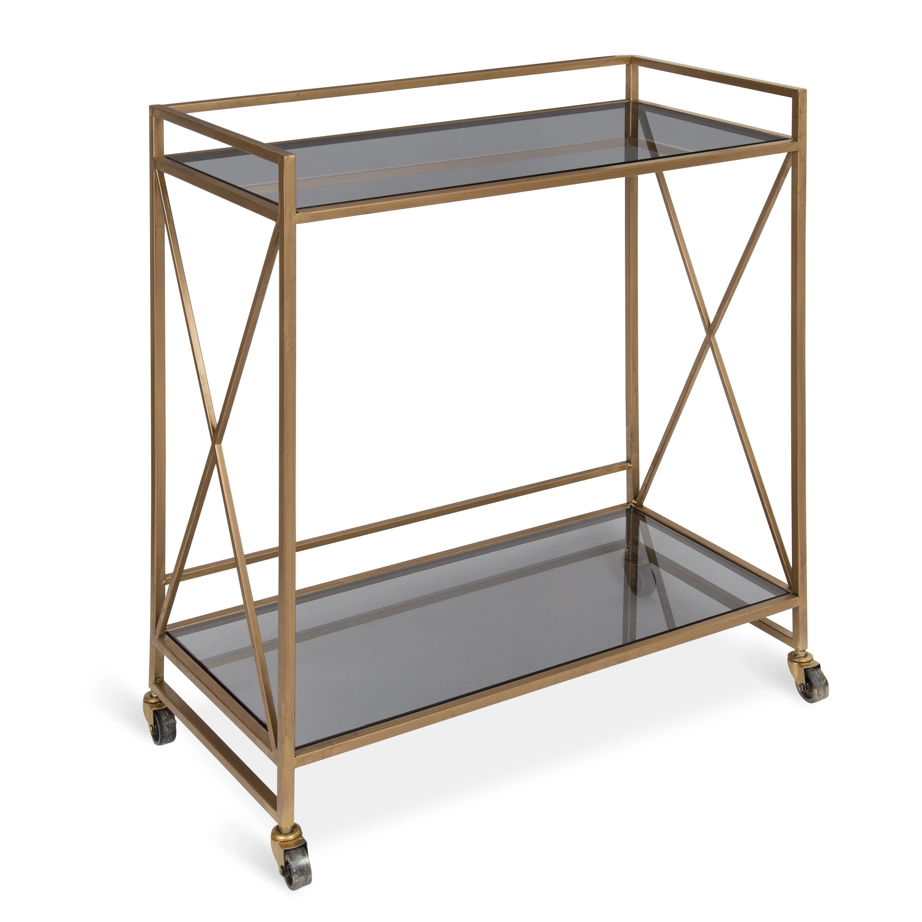 Kate and Laurel Blex 2-Shelf Glass and Metal Rolling Bar Cart