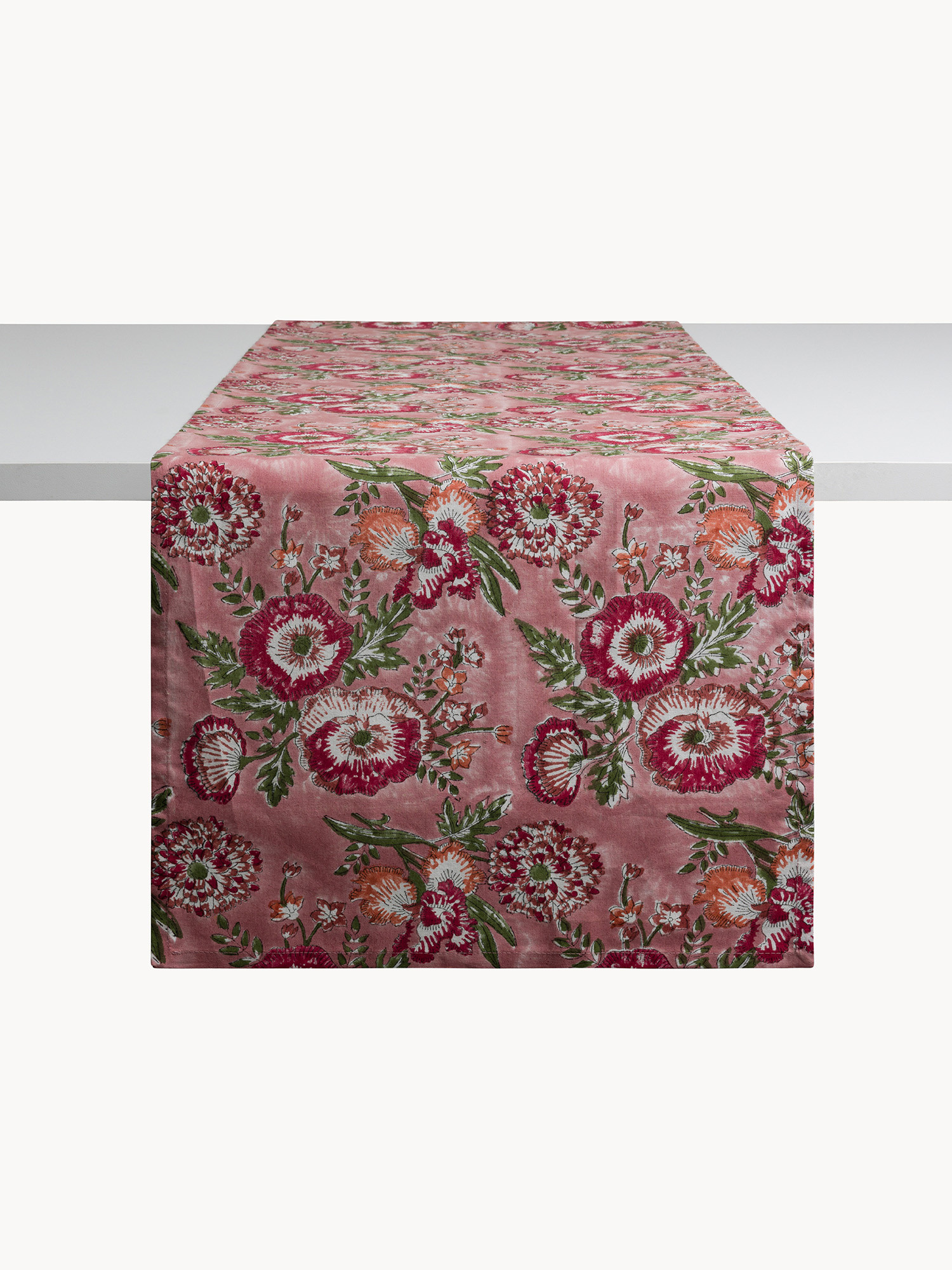 Runner in puro cotone con stampa block print floreale