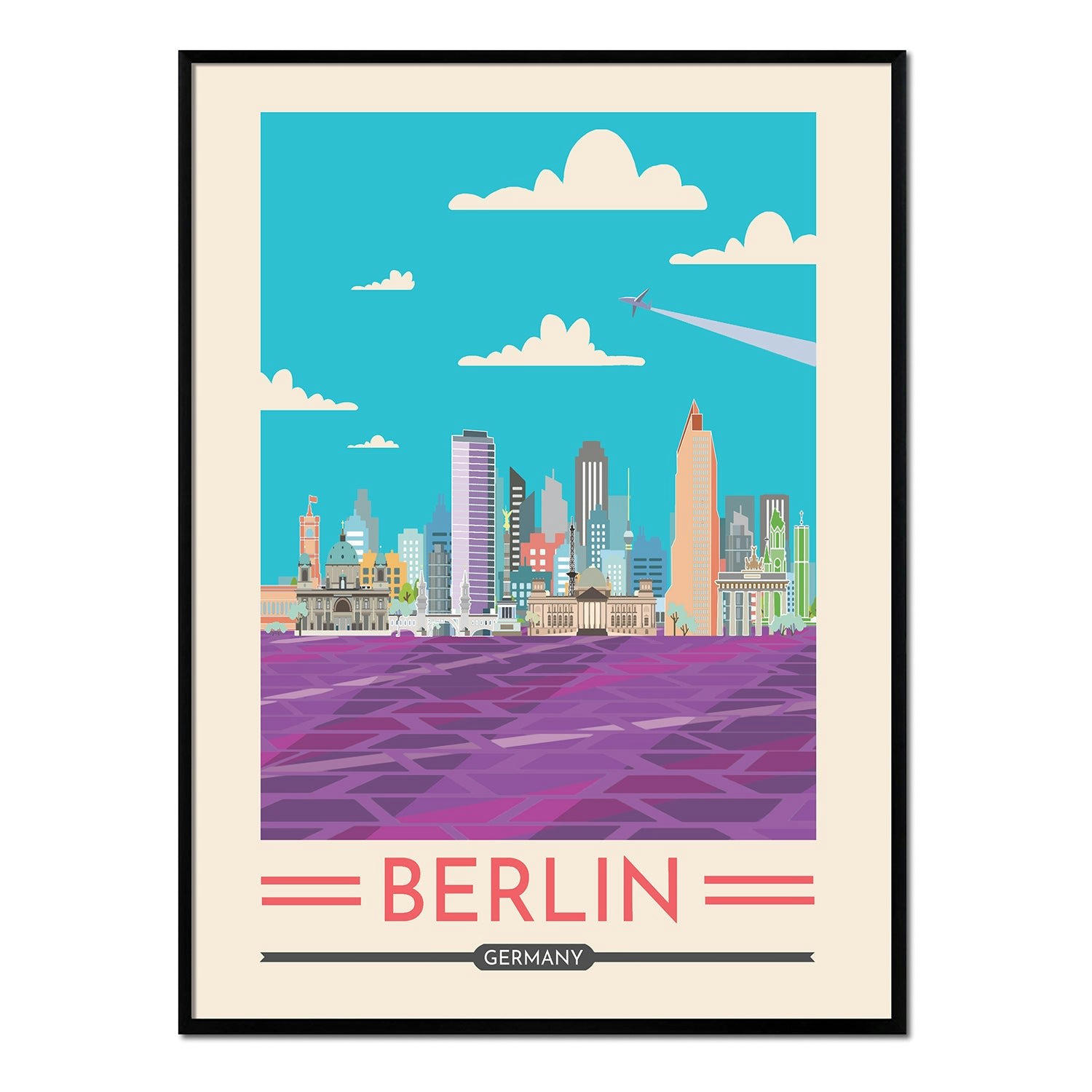 CIUDADES - Affiche avec cadre noir - Berlin - 30x40