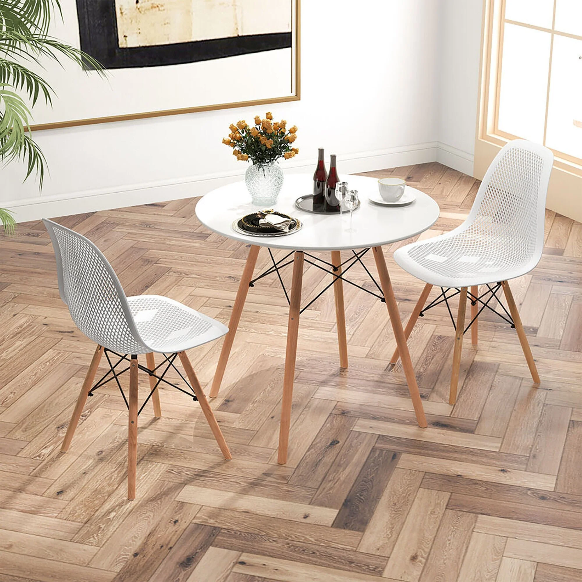 Gymax 3 PCS Dining Table Set for 2 Persons Modern Round Table & 2