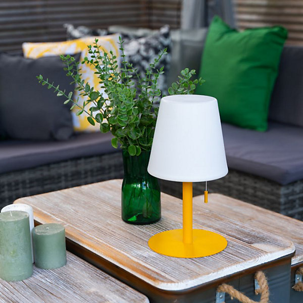 Lampe à poser POP - cône jaune rechargeable en métal LED IP44, 400 lumens, CCT et dimmable, hauteur ajustable