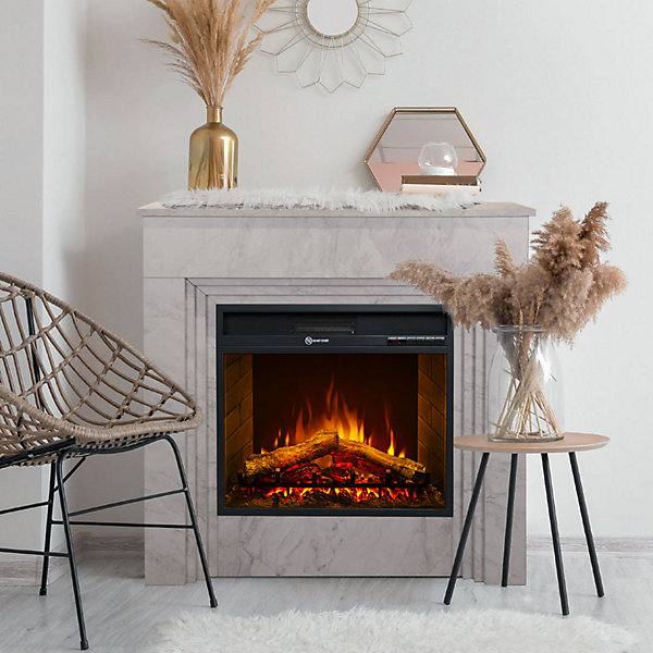 Cheminée électrique BELLINI, cheminée sur pied en bois effet marbre blanc, fabriquée en Italie, L96xP35xH96