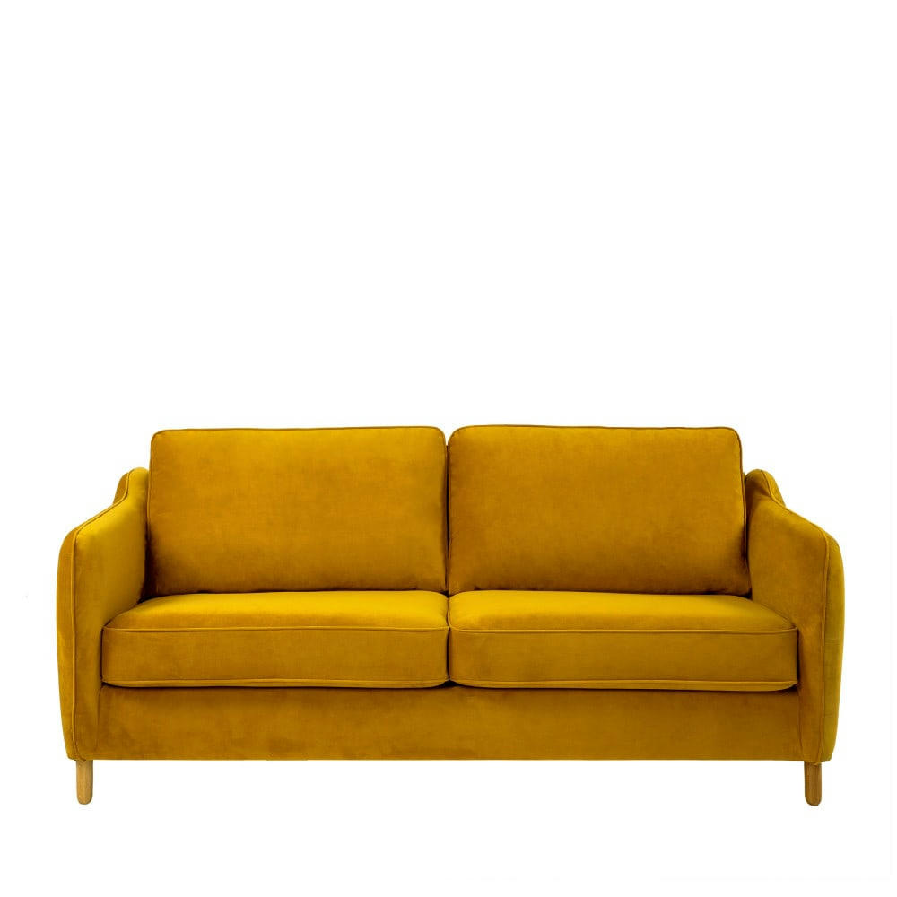 VORNAY - Canapé convertible ouverture express 3 places en velours jaune moutard