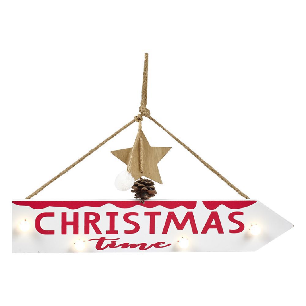 Panneau directionnel lumineux de No&euml;l à suspendre L39,5cm blanc chaud