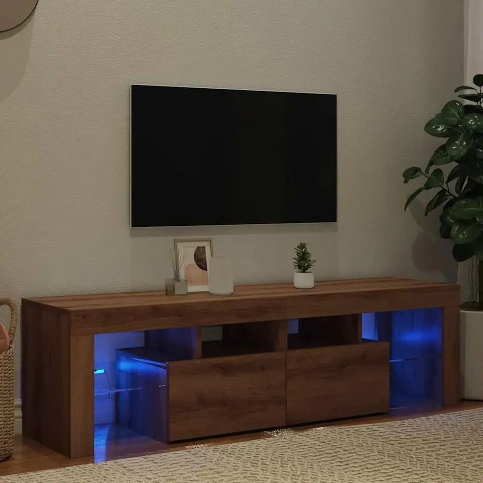 vidaXL - TV-meubel met LED-verlichting - Artisanaal eiken - 140x36.5x40 cm