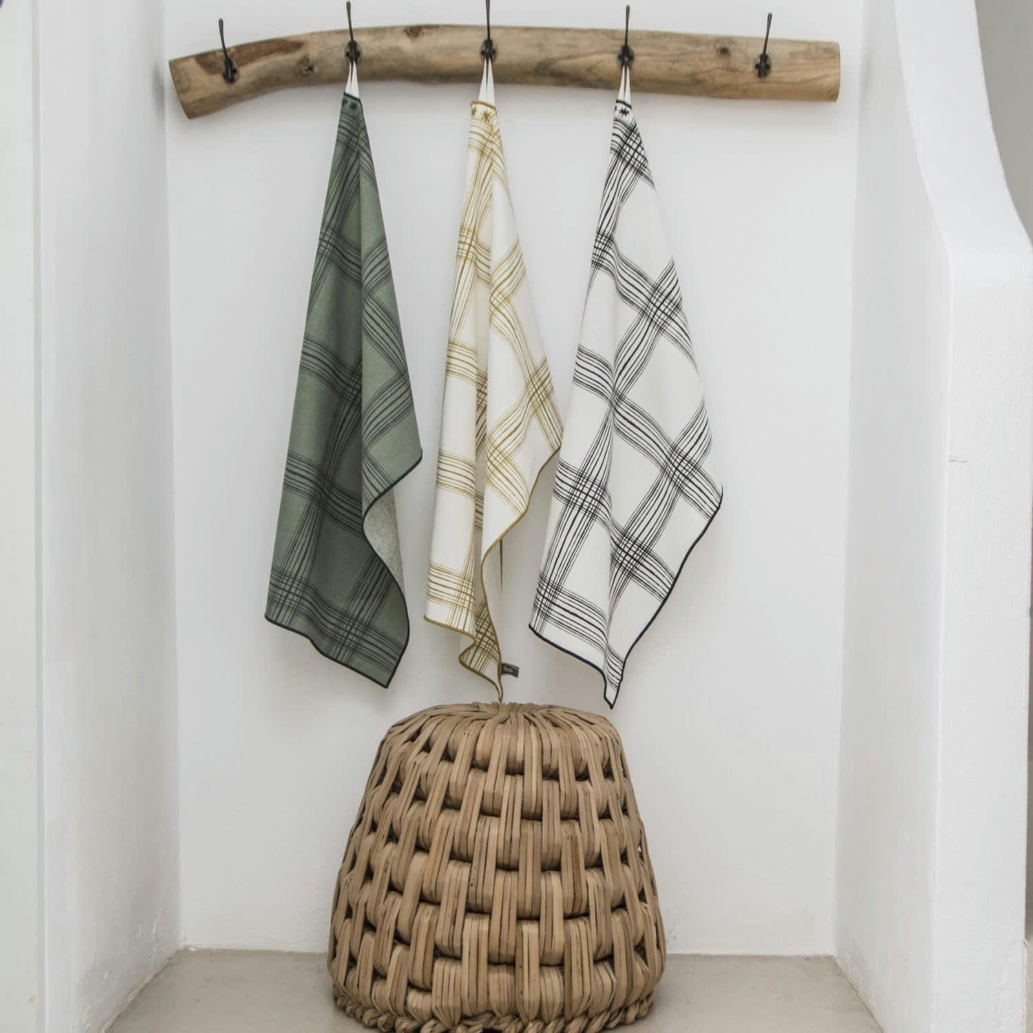 MADRAS - Torchons (x2) coton  50x75 vert lichen