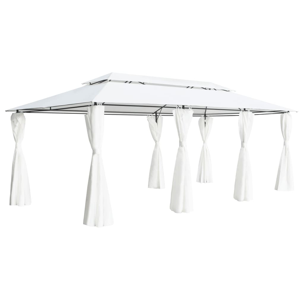 Altana Ogrodowa z Zasłonami Pergola Namiot Ogrodowy Biała 600x298x270 cm