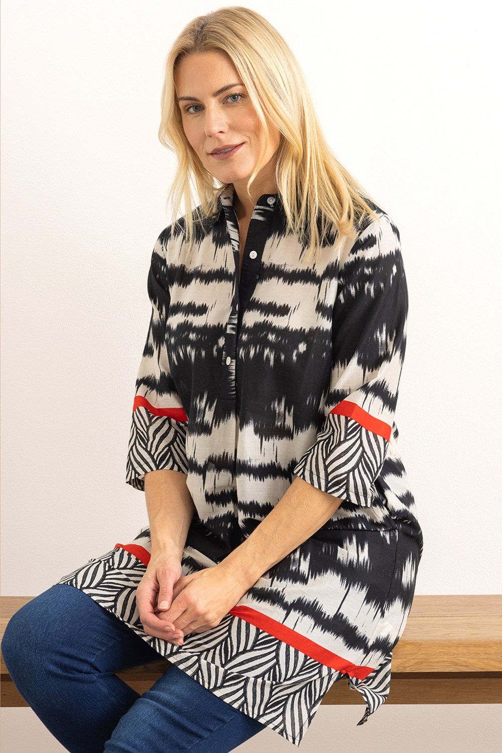 Klass. Border Printed Cotton Tunic Top