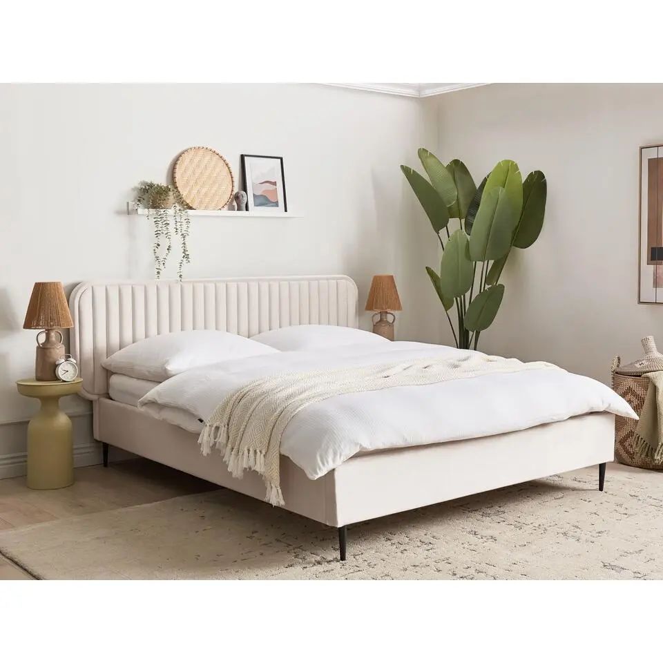 BRIN - Tweepersoonsbed - Beige - 160 x 200 cm - Fluweel