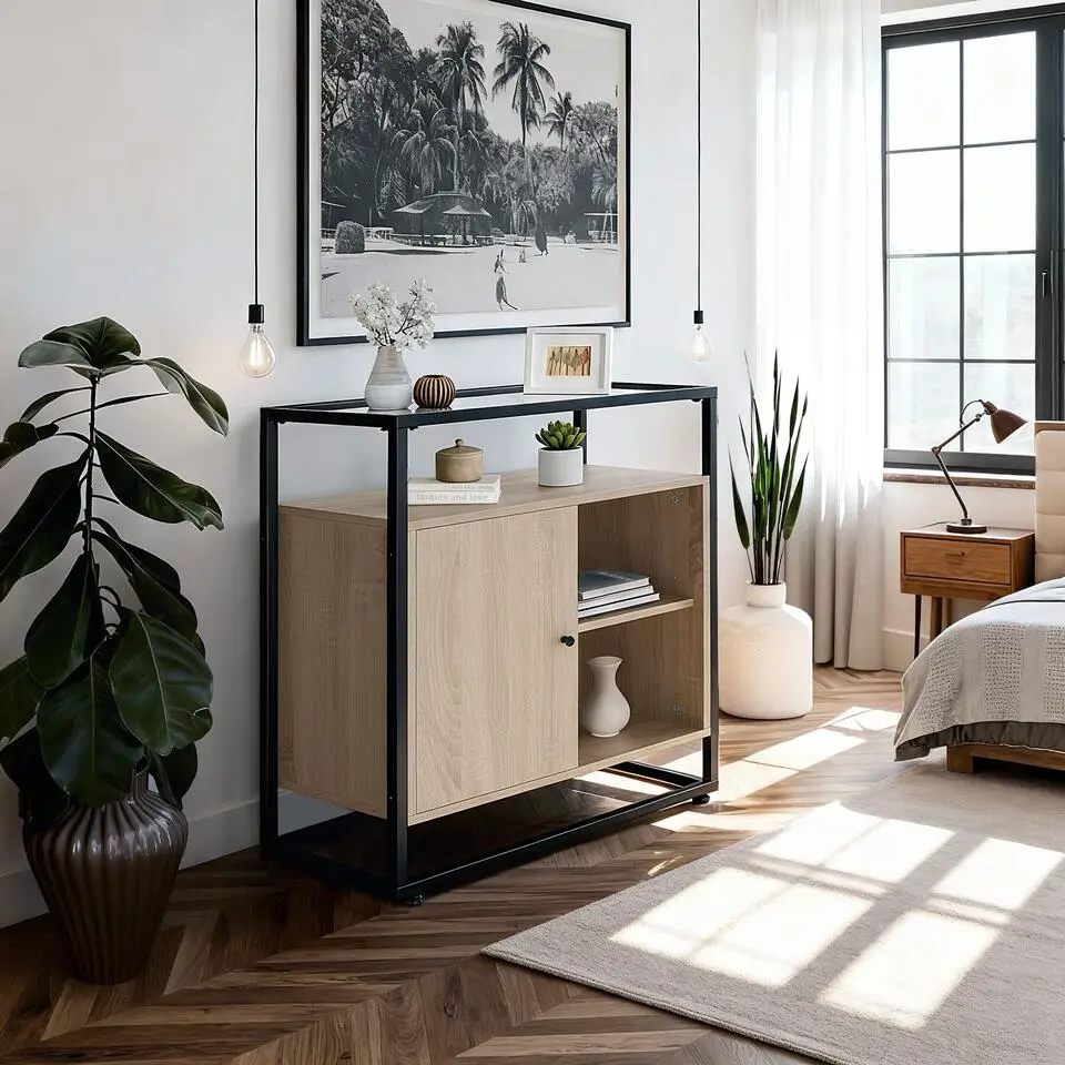 tectake Wandkastje Conventry 70x38x80,5cm, Industrieel Licht Hout, Eiken Sonoma