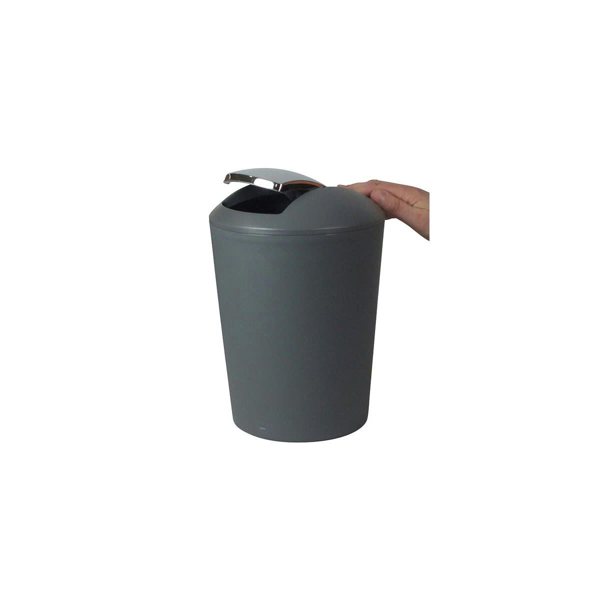 MARTA - Poubelle de salle de bain en plastique gris et argent 5L