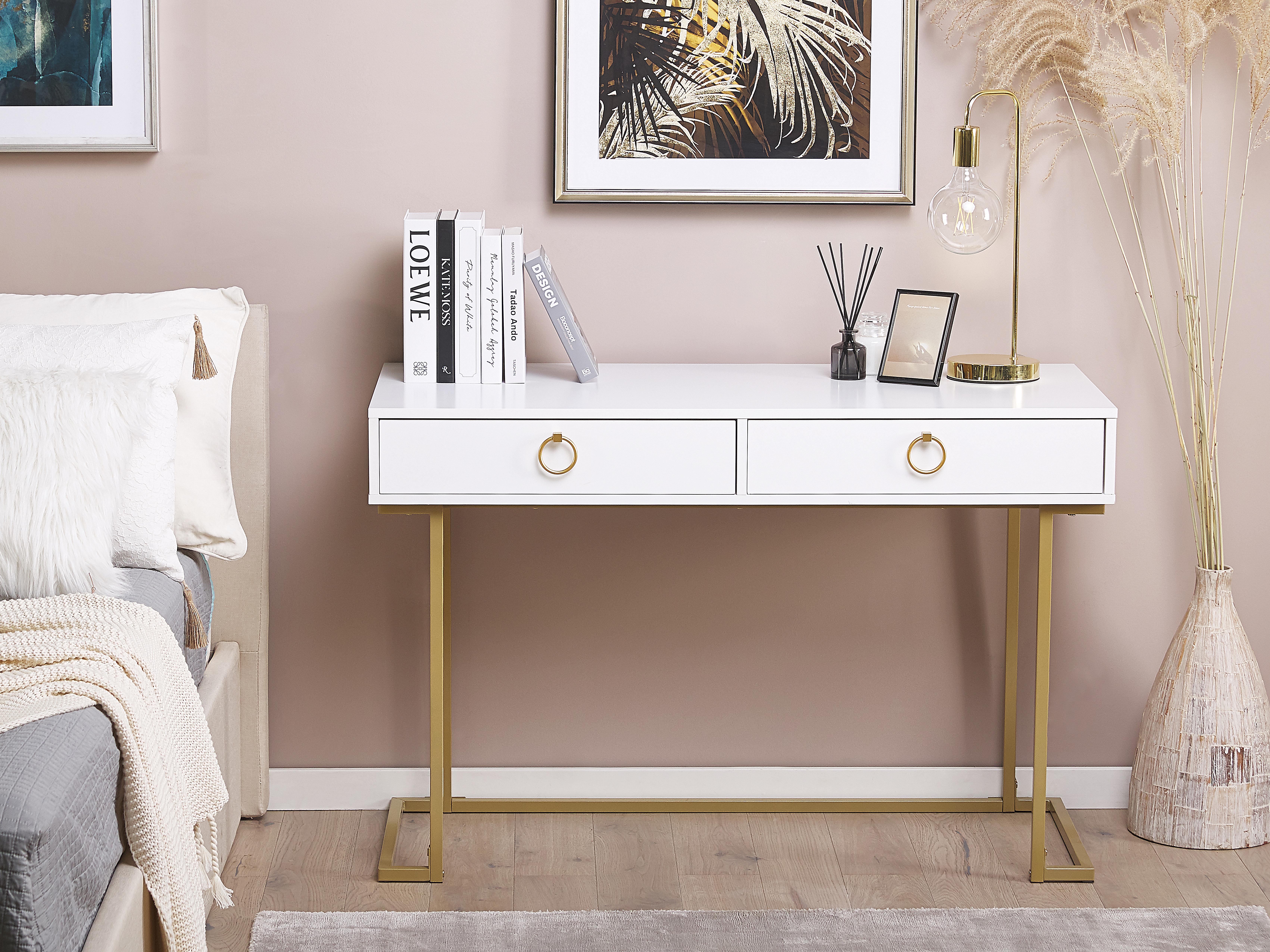 Console Table WESTPORT White/ Gold 115 cm 50 cm with Drawers