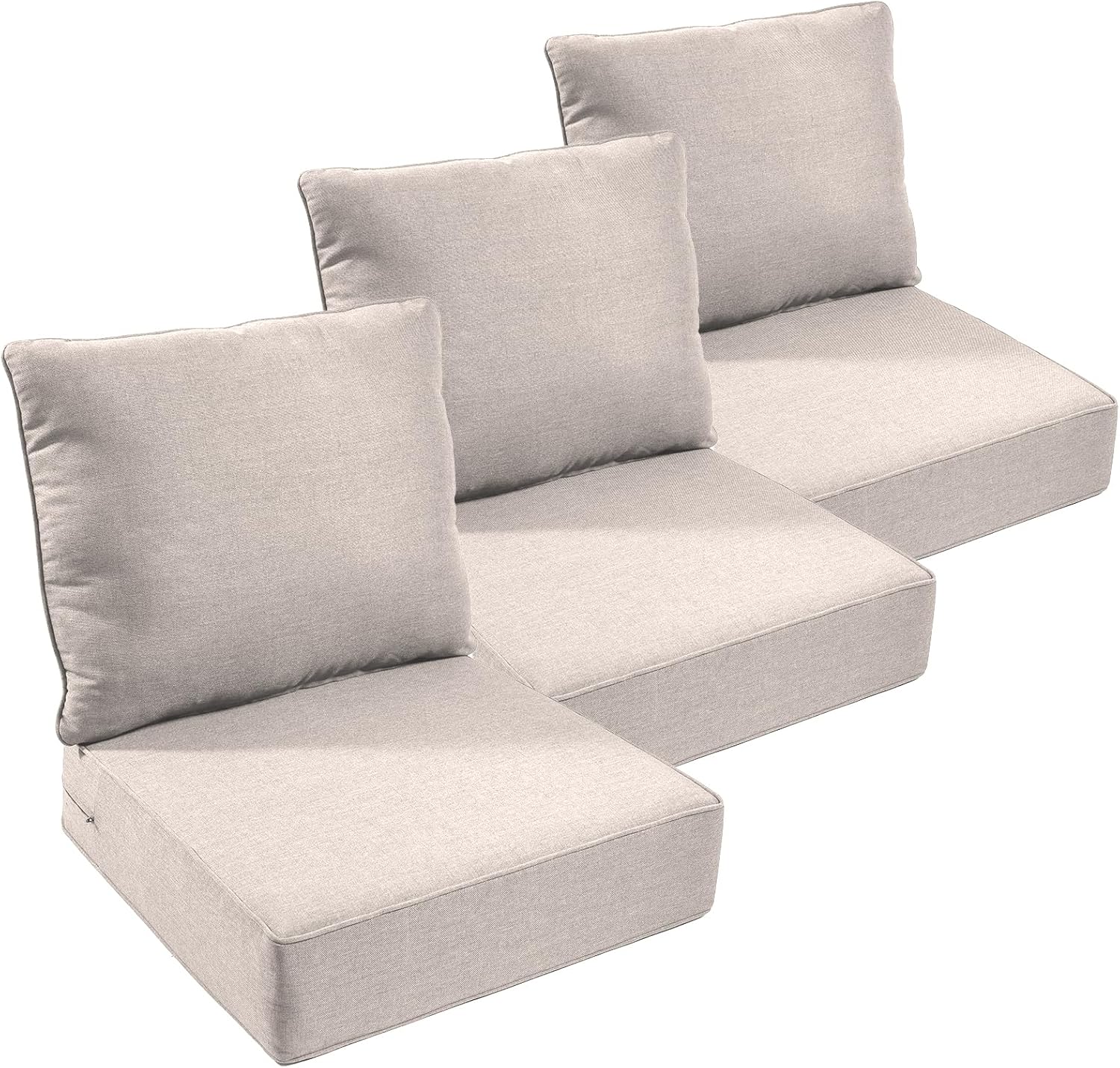 Outdoor Chair Cushions Set of 3  Waterproof 24x24 Patio Chair Cushion  6 Thickened Seat Cushion for Outdoor Furniture  Couch Cushion Replacement  Include 3 Back & 3 Seat Cushions  Thick/Beige