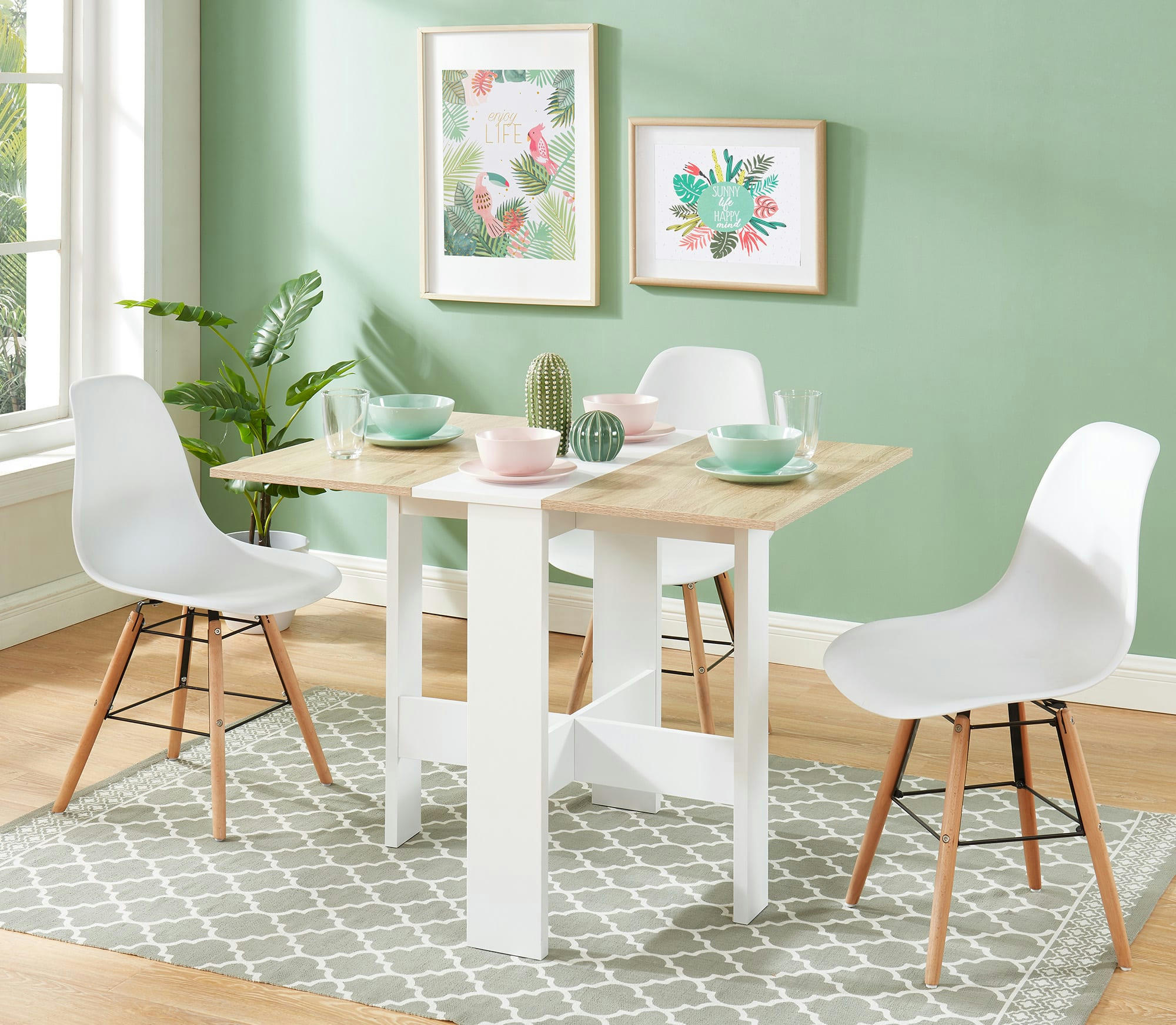 JUNO - Table pliable   blanc et effet bois et chêne  104cm