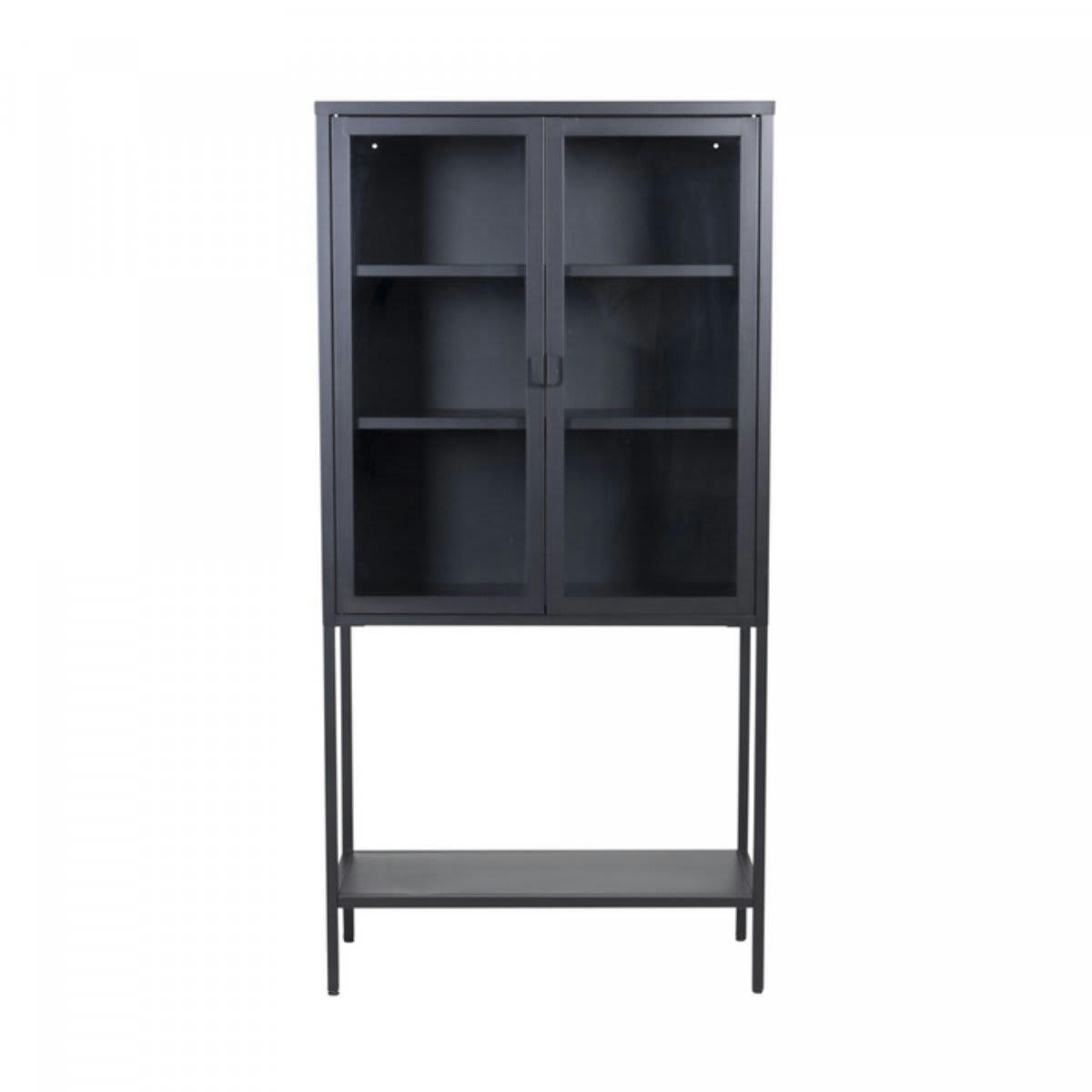 MILTON - Buffet haut avec portes vitrées en métal 150cm noir