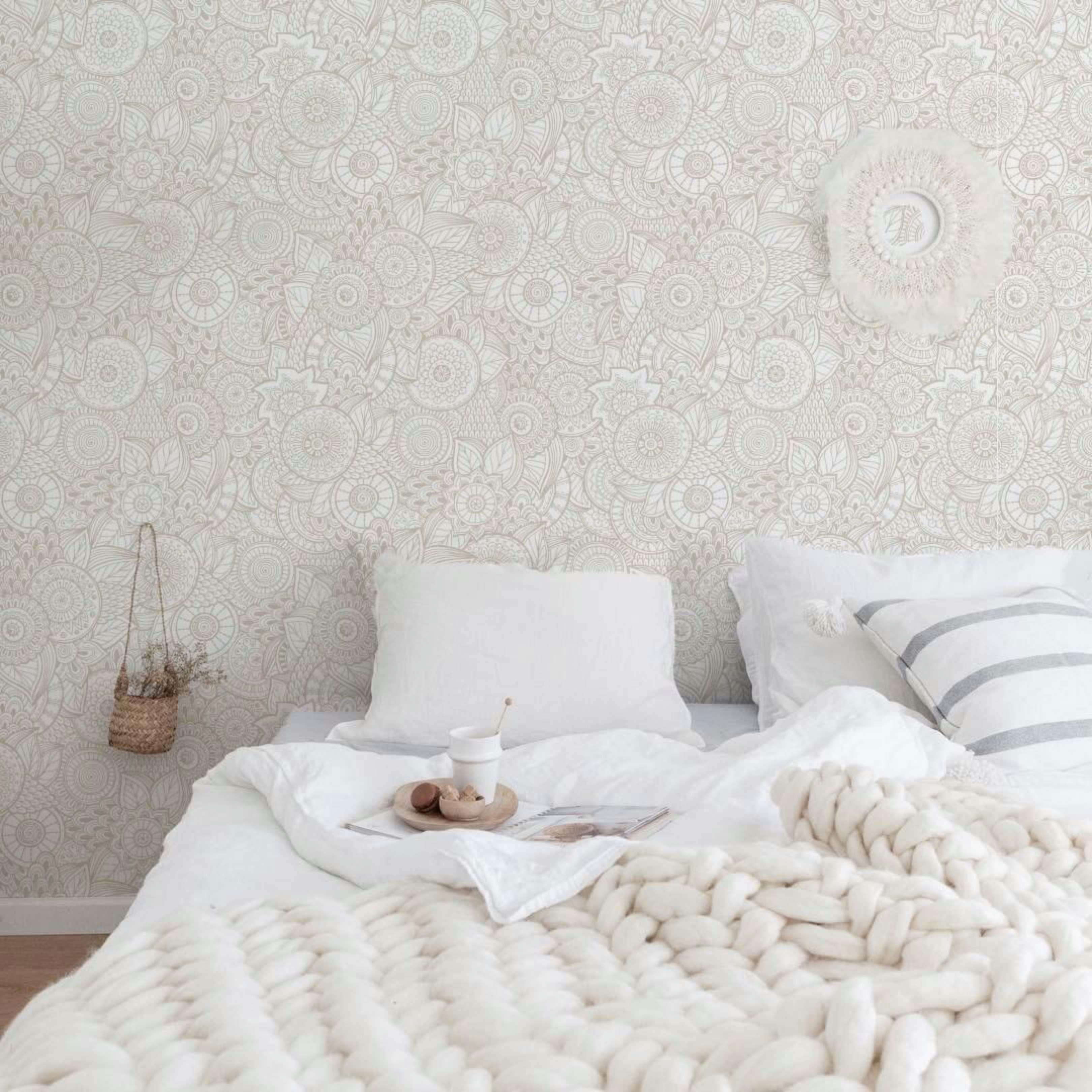 BOHOCHIC - Papier peint vinyle adhésif boho chic écru 50x300 cm