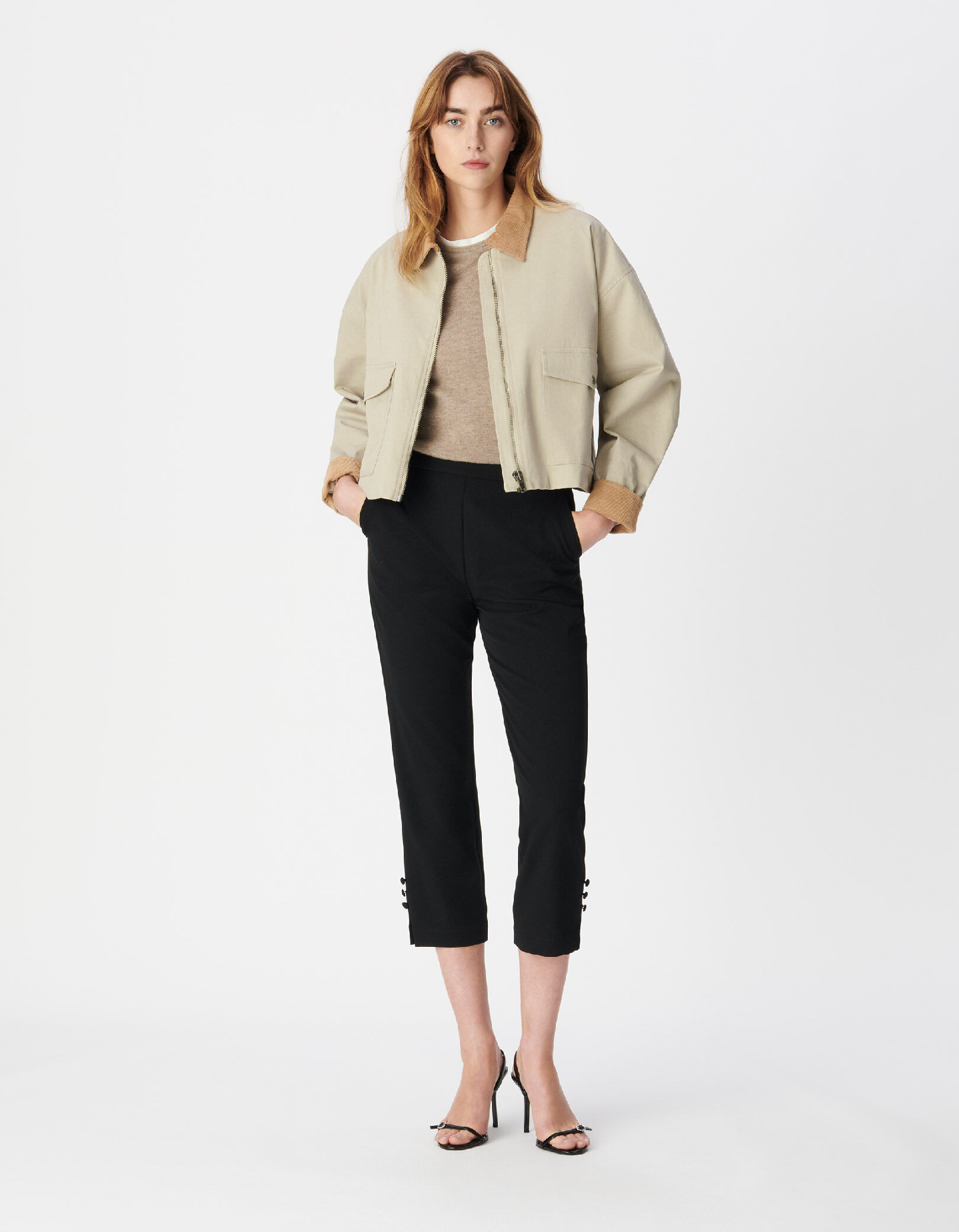 Pantalon noir longueur mi-mollet Femme