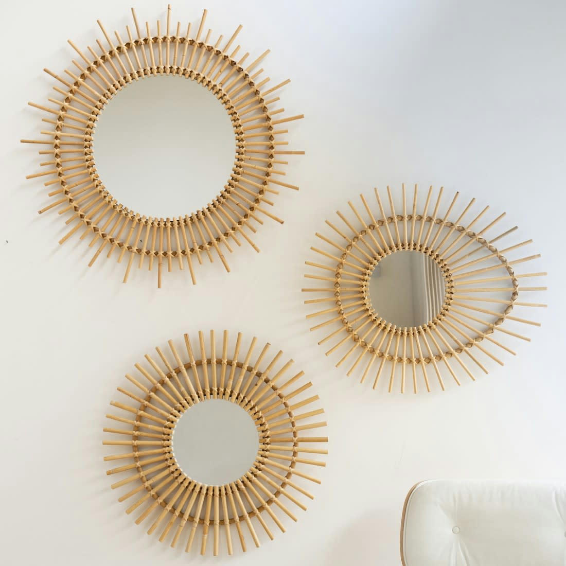 PLANETE - Miroir en rotin vintage D80