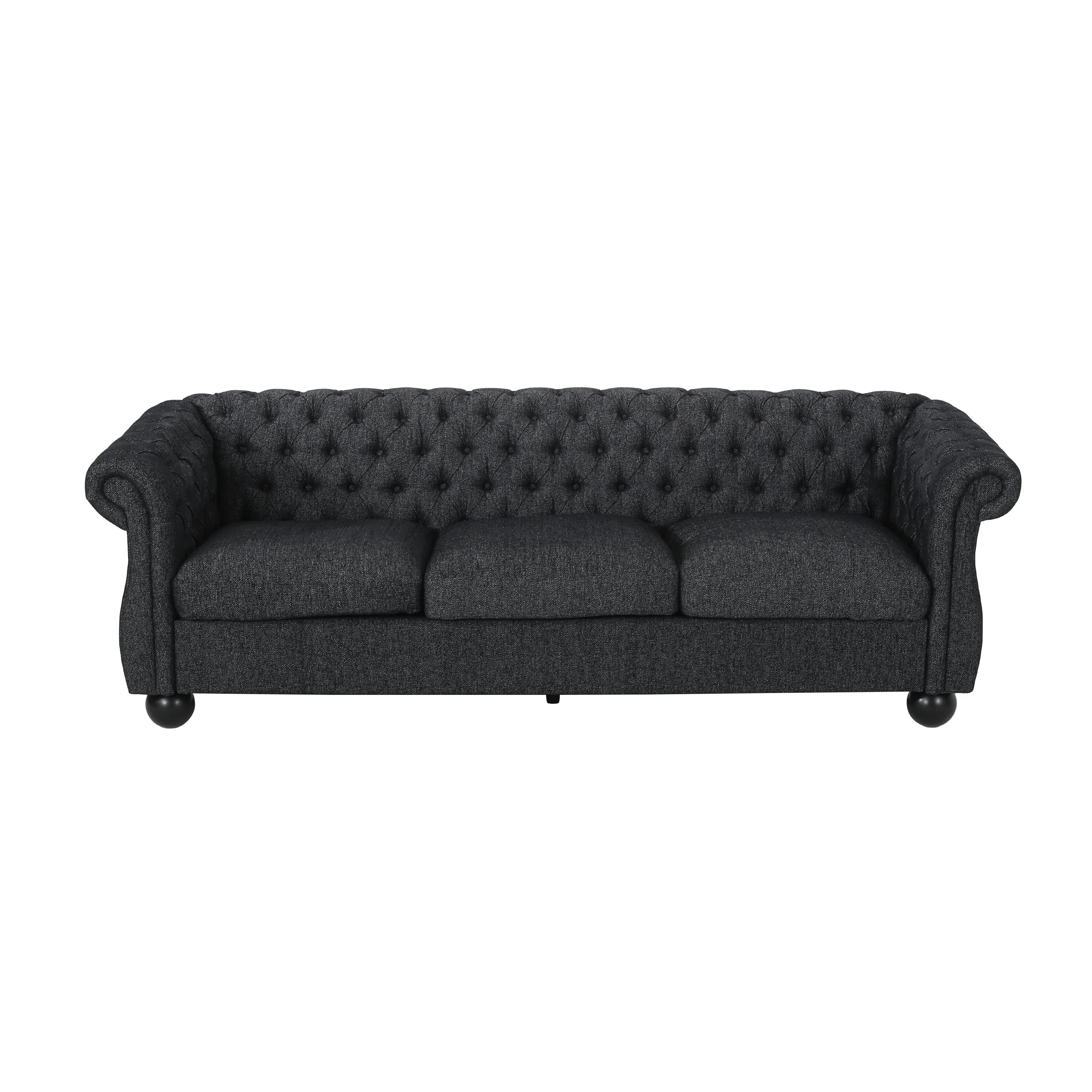 Black 83.25'' Fabric Tufted 3-Seater Sofa with Solid Wood Legs