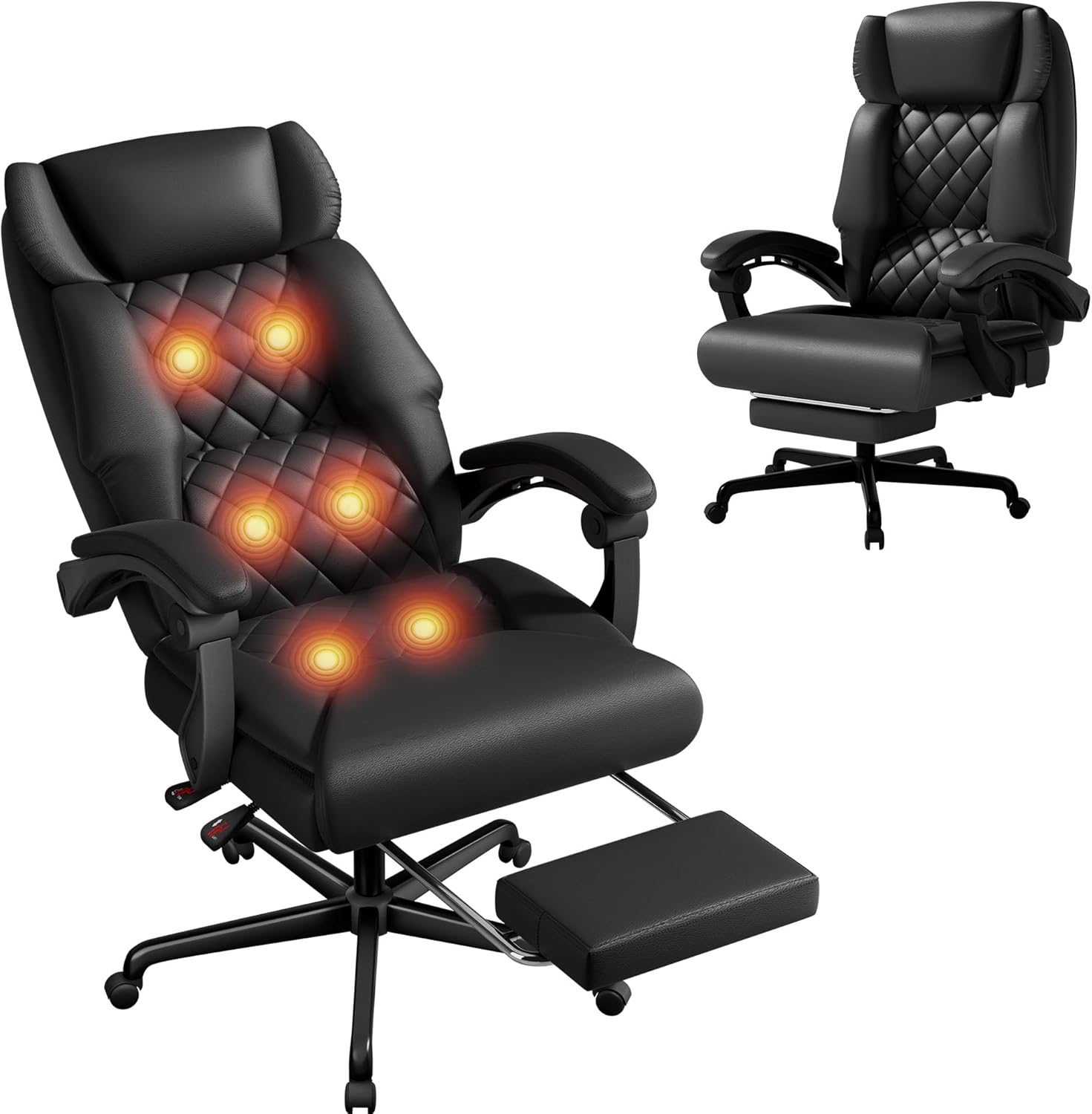 Furmax Massage Office Chair with Foot Rest 6 Points Vibration 400LBS Big and Tall Office Chair for Heavy People High Back Reclining Executive Computer Chair for Home Office Desk (Black)