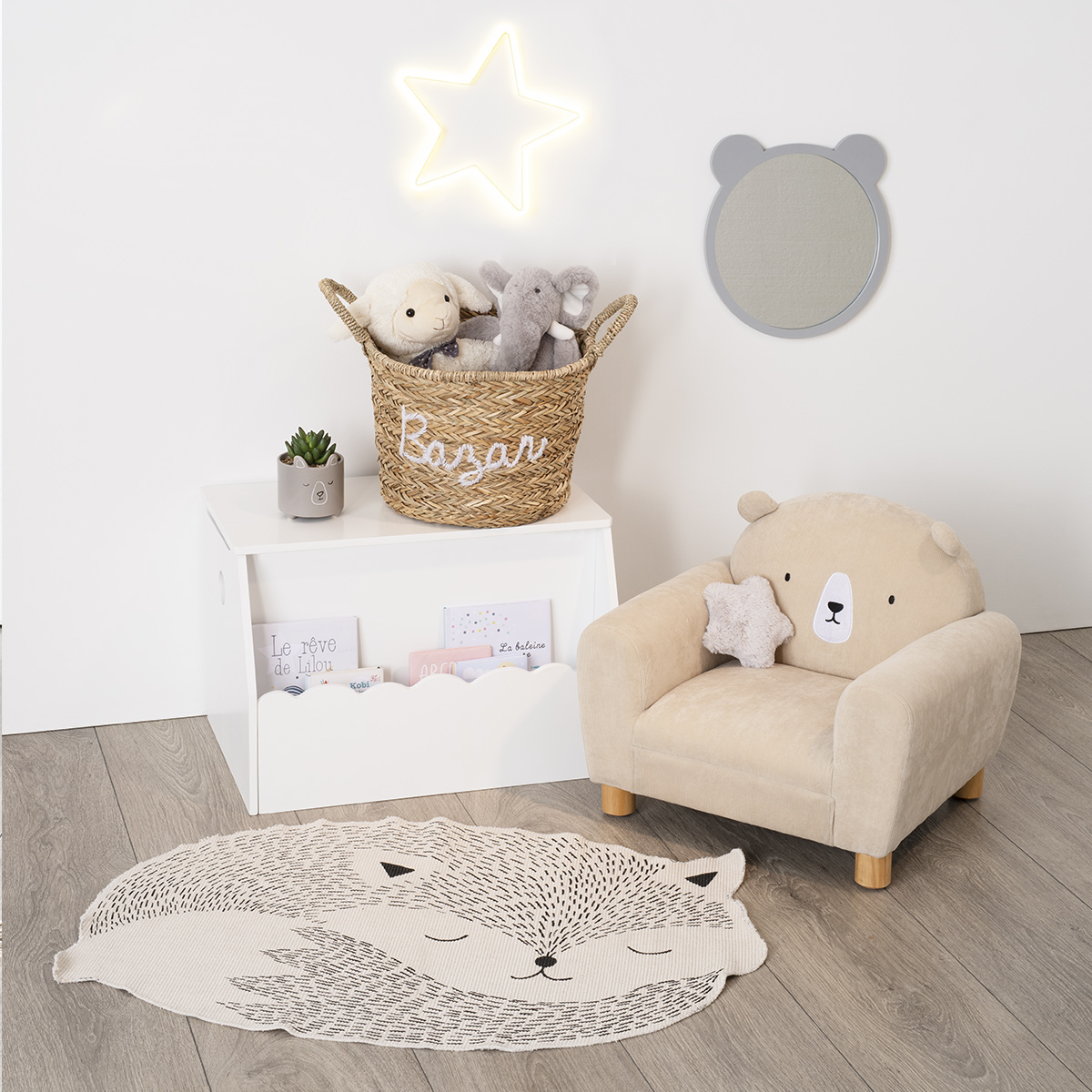 Kids toy chest and bookcase White, 58x38 cm