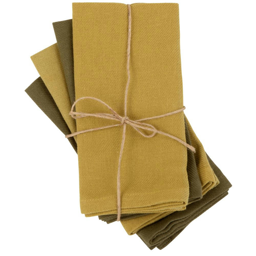 - Serviettes en coton kaki et jaune 40x40 (x4)