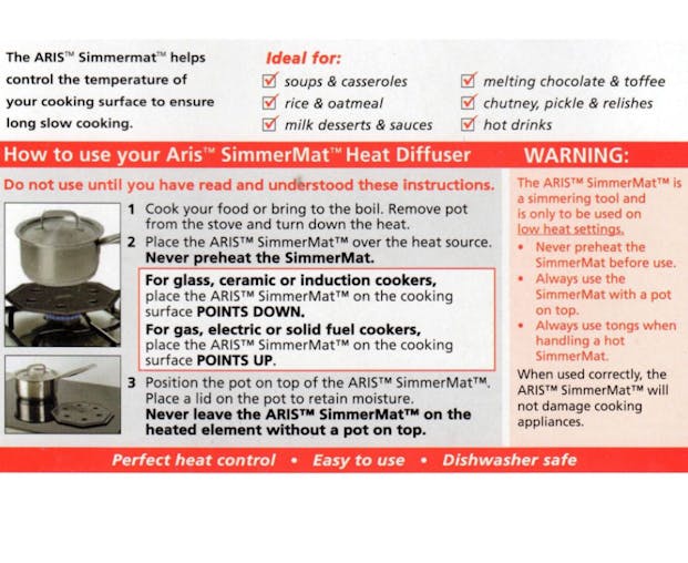 Aris Simmermat Heat Diffuser Simmer Mat Slow Cooker Electric Gas
