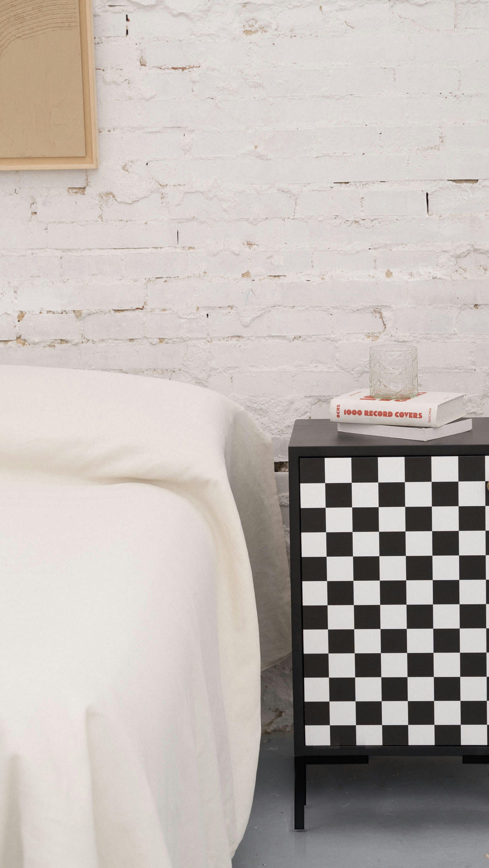 DAMERO - Table de chevet en MDF avec imprimé DAMIER