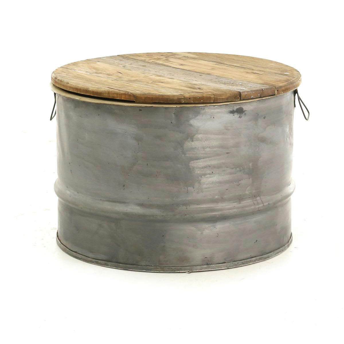 NOLDOR - Table basse ronde métal et bois H45 cm