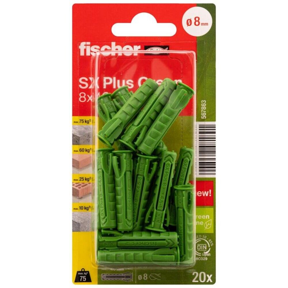 UNIVERSALPLUGG FISCHER SX PLUSS GRØNN 8X40MM 20STK