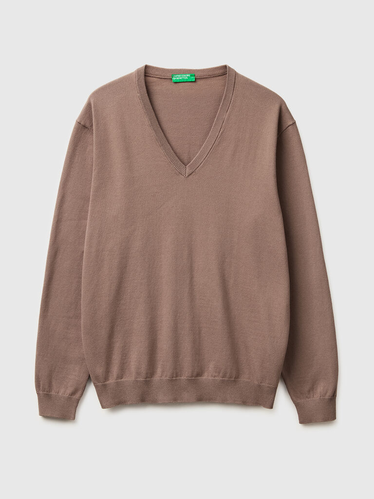 V-neck sweater in tricot cotton