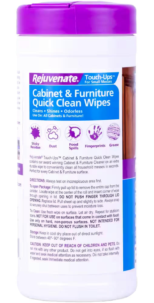 Rejuvenate Cabinet and Furniture Quick Clean Wipes, Lemon Scent, 30 Wipes