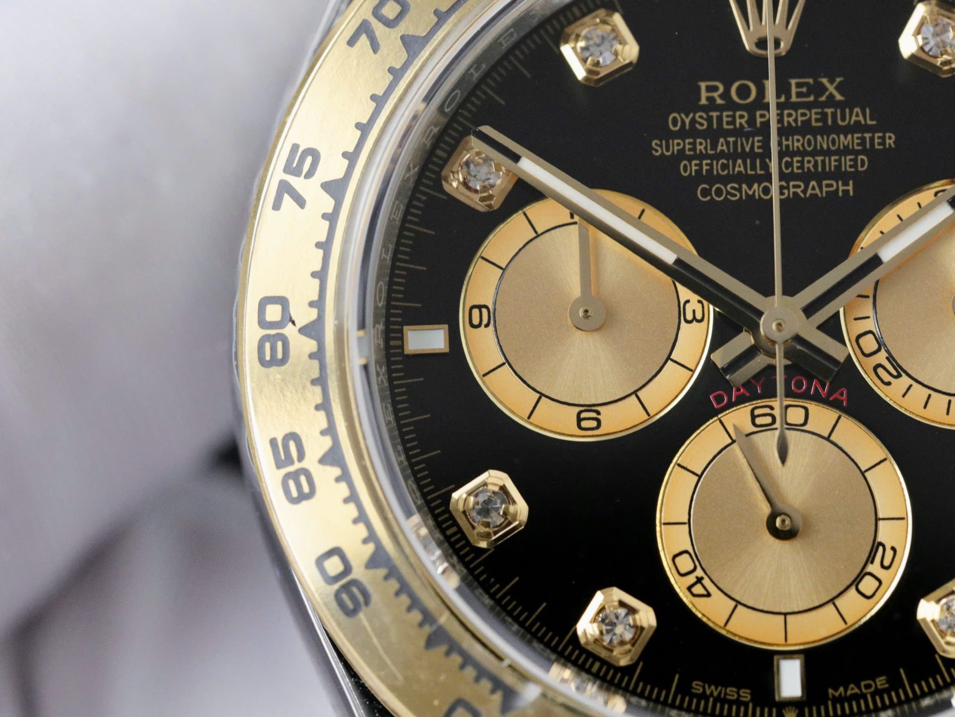 Rolex Daytona 126503 SS/YG Plated Black Dial CZ Diamonds 40mm Oyster Super Clone