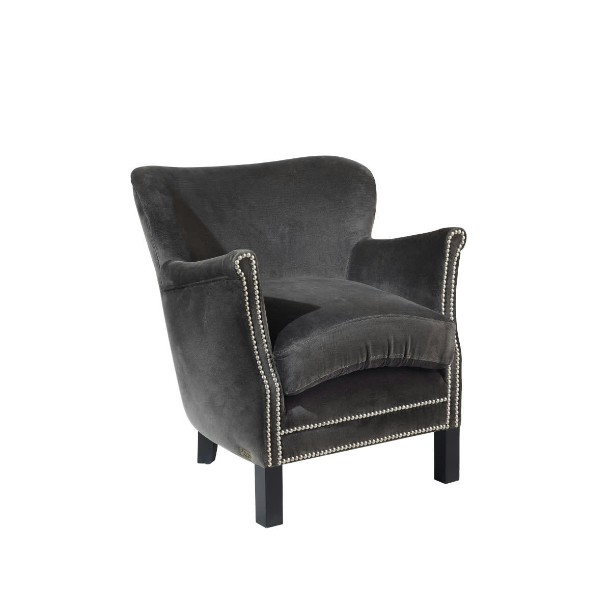 MAX - Fauteuil club en velours clouté gris rhino