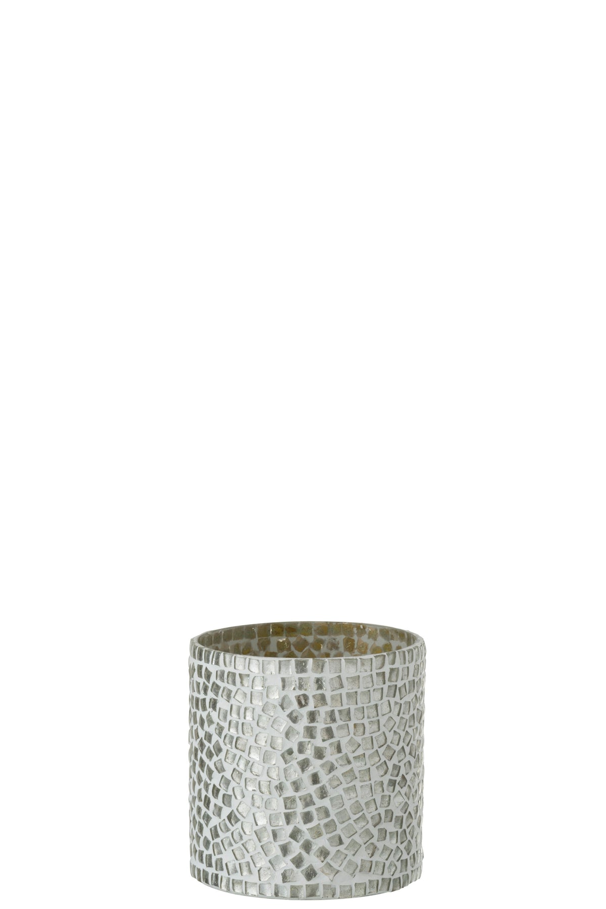 J-Line windlicht Mozaiek - glas - wit/zilver - small