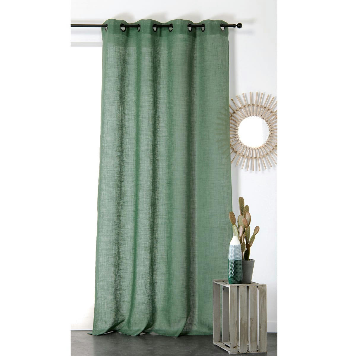 - Rideau tamisant et naturel en 100% lin vert 145x260 cm