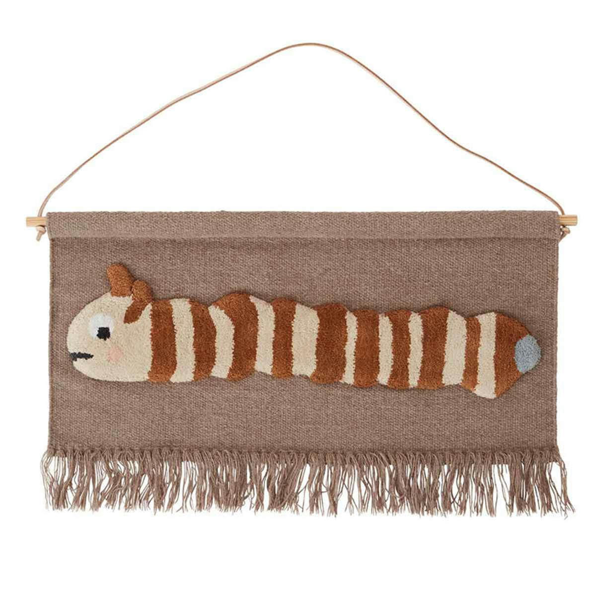 LÉO - Tapis mural larve marron en laine et en coton H44x73cm